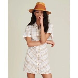 Veronica Beard Cream and Brown Checkered Mini Dress